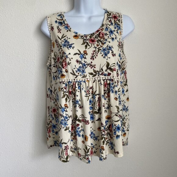 Caution to the Wind Womens Tank Top Large Floral Biege Boho Fall Festival - Picture 1 of 5